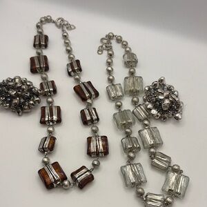 Elegant Silver and Brown Beaded Necklace Set with 2 jingle bracelets